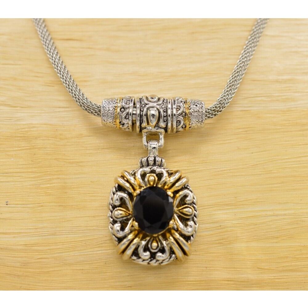 HX Vintage Black Crystal Necklace Collar Pendant Snake Mesh Magnetic Gold Bin3D